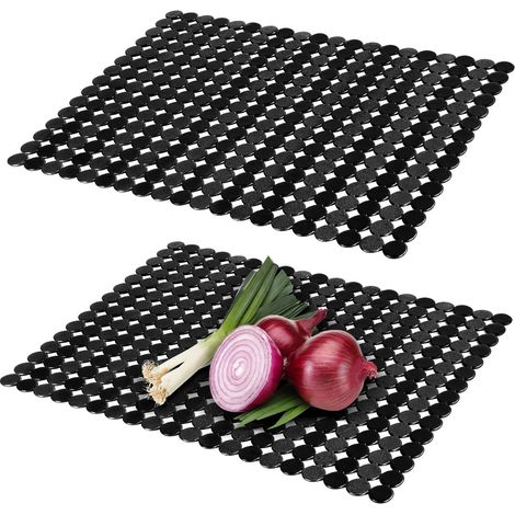 2 Pièces Tapis pour évier, PVC ajustable et découpable, protection cuisine 40x30 cm, noir