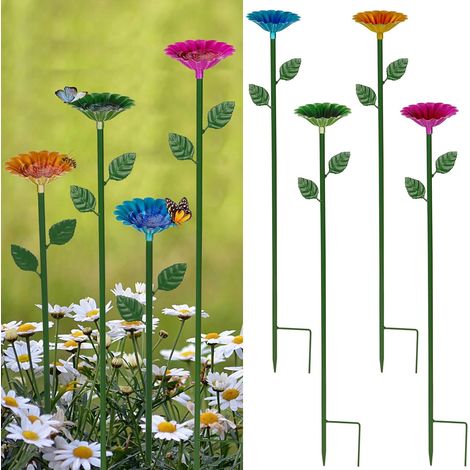 4 abbeveratoio per insetti da 60cm, con spina di terra, galleggianti per il giardino, le api, in metallo con design floreale, per la decorazione del giardino all'aperto (4 colori) (1/5)