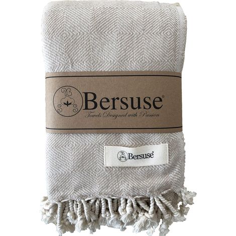 100% Coton - Milas XXL Couverture, Jeté de Lit ou de Canapé - Fouta Peshtemal Serviette de Plage - Serviette Turque - 150x230 cm, Beige (1/5)