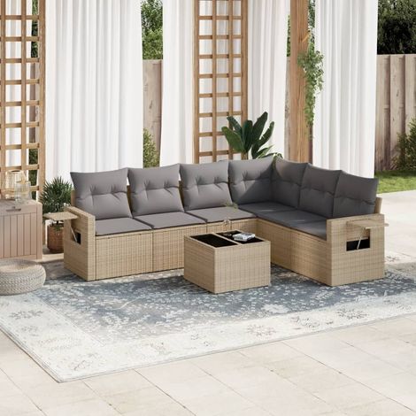 Set sofás de jardín 7 piezas y cojines ratán sintético beige vidaXL (1/3)