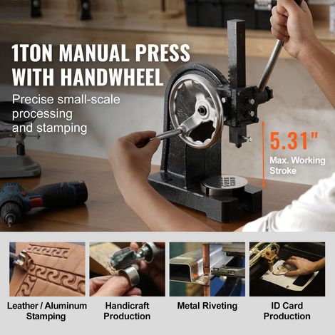 Presse à main 1 t manuelle volant réglable, hauteur 15 cm, fonte robuste, établi pour estampage pliage formage perçage (1/5)