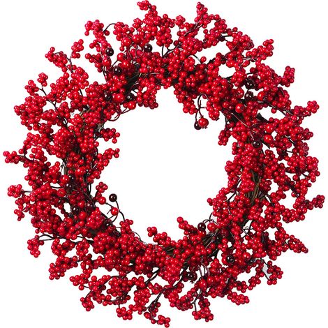 Couronne de baies rouges de noël de 17.7 pouces, pour porte d'entrée, décoration artificielle en rotin pour fête d'hiver, décoration murale de fenêtre de maison (1/5)