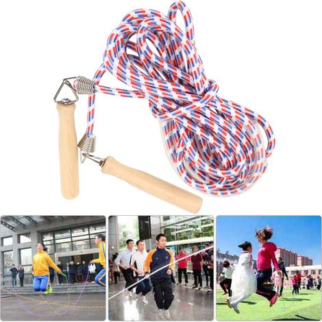 Corde à Sauter en Coton avec Poignées en Bois pour Entraînement Scolaire - 5m Bleu et Rouge (1/5)