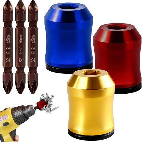 Anneau magnétique pour tête de tournevis (3 pièces) avec 3 embouts de tournevis PH2, outil amovible pour perceuses Porte-embout universel pour tournevis hexagonaux et embouts de vissage Porte-vis (1/4)