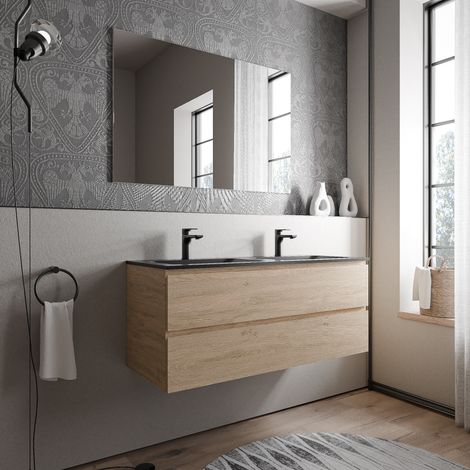 Mobiletto AVA 120 cm con lavabo in mineralguss BRUXELLES - colore selezionabile	Rovere miele, Nero opaco con preforatura
