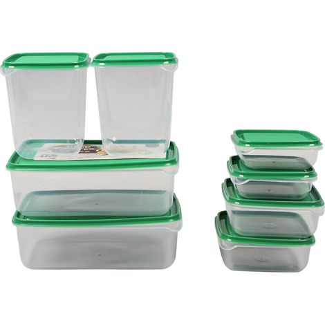 Lot de 17 boîtes de conservation vertes pour réfrigérateur, en plastique alimentaire étanche, de tailles variées, avec couvercle, pour conserver les restes de repas. (1/5)
