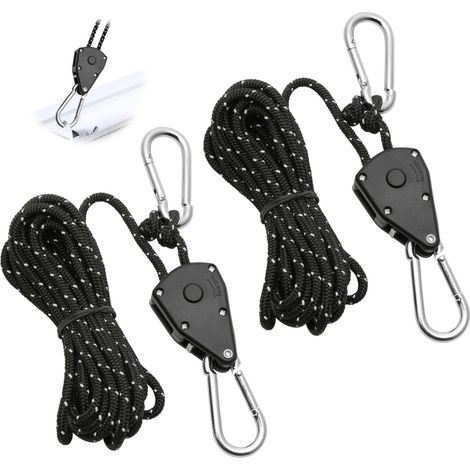 Corde à Cliquet Réglable Tendeur de à Réfléchissante pour Lampe Plantes Tente RandonnéeNoir 2 pièces 4m Noir (1/5)