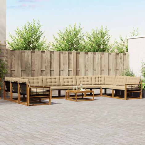 Outdoor-Sofagarnitur mit Kissen 11 pcs Natur und Beige