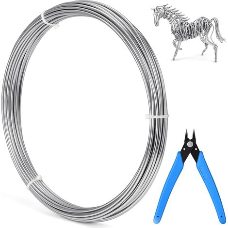 Fil d'Artisanat en Aluminium 1mm x 55m, Flexible Fil Aluminium Argent Sculpture, Fil Métallique avec Pince Coupante Pour Bijoux, Modelage, Sculpture, Loisirs Créatifs Et DIY 2mm x 30m (1/5)