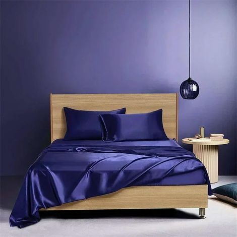 Bettwäsche-Set in Queen-Size aus hochwertigem, luxuriösem Satinimitat, seidenweich, schlichtes Bettbezug-Set in King-Size, Laken-Sets 153 x 203 cm (1/5)