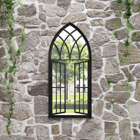 Miroir de jardin Style baroque - Miroir mural Noir 100x45 cm Fer pour utilisation extérieure BV281604 - BonneVie (1/5)