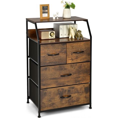 Industrial 4-Drawer Storage Cabinet Dresser Freestanding Organizer W/ Top Shelf (1/5)