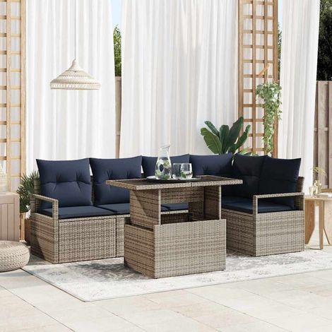 vidaXL Set Divano da Giardino 6 pcs Grigio e Blu Navy polyrattan (1/5)