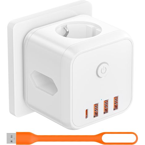 Bloc multiprise cube sans câble - Multiprise avec USB C - 3680 W - Adaptateur de prise 7 en 1 - Multiprise 7 en 1 - Pour bureau, maison, voyage, blanc (1/5)
