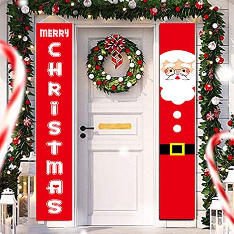 Bannière De Noël - Santa Claus Et Bonhomme De Neige - Polyester - Pour Porte Extérieure Intérieure - 180 X 30 Cm - Par 2 (1/5)