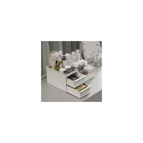 Organizador de maquillaje con 2 cajones, organizador de maquillaje de gran capacidad para vestidor, baño, caja de maquillaje, almacenamiento de baño, almacenamiento de cuidado de la piel (blanco) - Cr