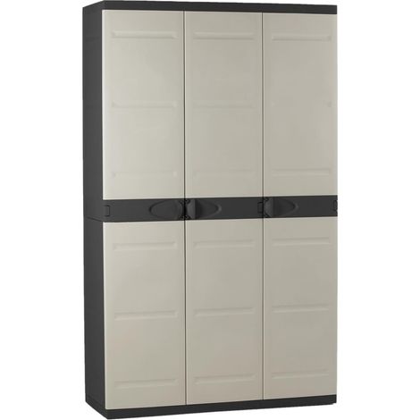 Plastiken Serie Titanium armario de exterior 105x44x176 cm beige/negro con estantes y escobero (1/5)