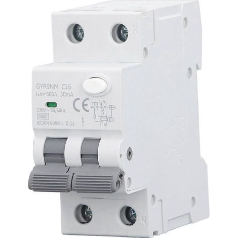 Disjoncteur différentiel 1P+N pour protection contre les surintensités, montage sur rail.