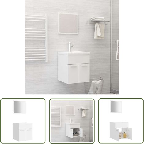 The Living Store Ensemble de meubles de salle de bain 2 pcs Blanc Aggloméré - Meuble De Salle De Bain - Ensemble Meuble Salle De Bain - Armoire Salle De Bain - Miroir Salle De Bain - Rangement Salle D (1/5)