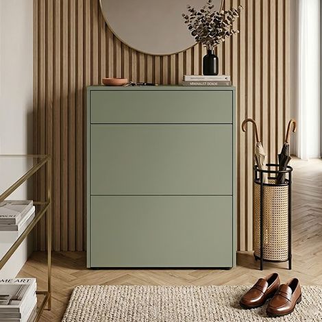 Meuble d'entrée 2 abattants et 1 tiroir 70x34x99 cm vert olive - AMKY
