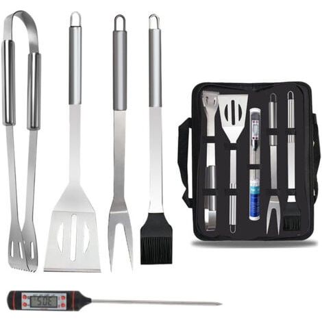 Ensemble de 5 pièces avec thermomètre, ensemble d'ustensiles pour barbecue, sac de transport en acier inoxydable, accessoires pour barbecue, Camping (1/5)