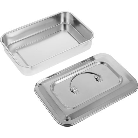 Boîte De Avec Couvercle Carré En Acier Inoxydable Plateau À Instruments 9.45 X 6.50 X 1.97 in Pour Thermomètre Et Instruments Dentaires (1/5)