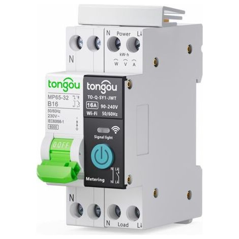 Disjoncteur wifi Commutateur- Compteur d'Énergie rail din wi-fi Intelligent Disjoncteur Type de Relais Interrupteur Connecté avec Wattmètre Telerupteur wifi Smart life Tuya, 16A (1/5)