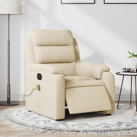 Sillón reclinable de masaje eléctrico tela color crema vidaXL