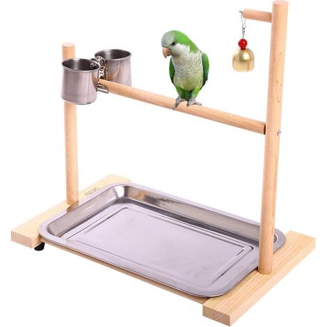 Parrot Perch Playstand Tabletop Play Gyms avec Feeder Cup Bowl Tray (1/5)