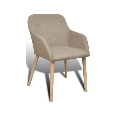 Chaise avec accoudoirs tissu beige et pieds chêne massif clair Kériam - Lot de 2 (1/5)
