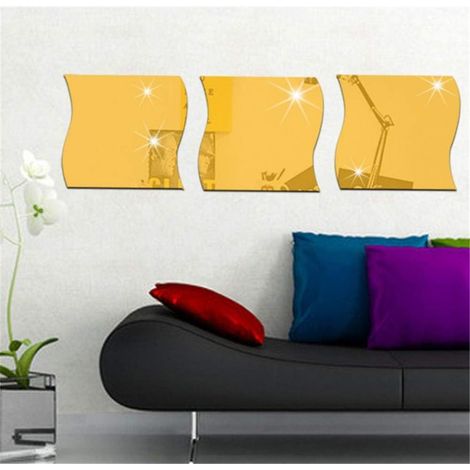 Lot de 6 stickers muraux ondulés à effet miroir 3D pour la décoration intérieure : salon, chambre, canapé, TV, etc. (1/5)