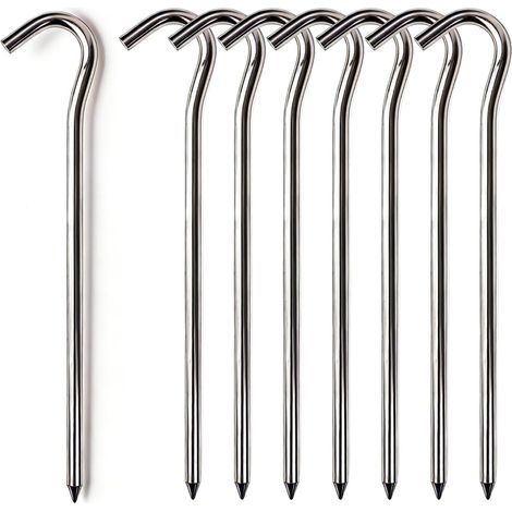 Piquets de tente métalliques robustes de 7 pouces, piquets pour bâche de camping, lot de 8. Piquets de sol métalliques avec crochet pour bordures de jardin, adaptés aux abris de camping, bâches, auven (1/5)