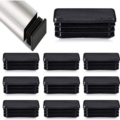 Lot de 12 bouchons à lamelles pour tubes rectangulaires - 80 x 40 mm - Pour tubes métalliques - Insert de guidage de clôture pour chaises et meubles - Noir (1/4)