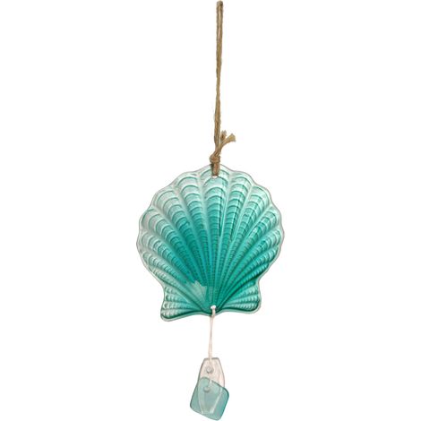 Campanilla de viento móvil [Mano Decor] [Colección Océano] [Juego de 2] Campanilla de viento de cristal con concha y estrella de mar para uso interior y exterior – Azul y albaricoque (1/5)