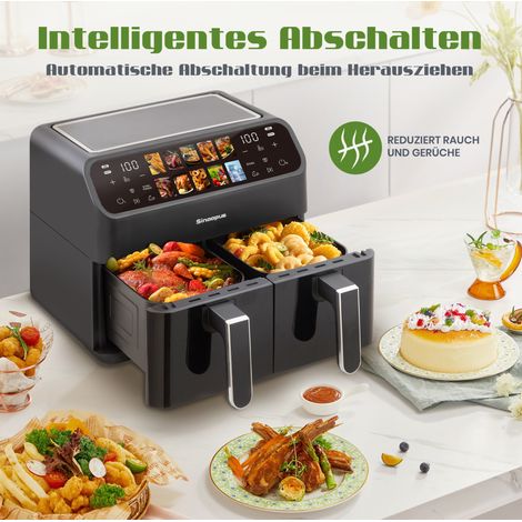 Freidora de aire de doble cámara 9 L XXL 2000 W con pantalla LED y 10 programas OKWISH (1/5)