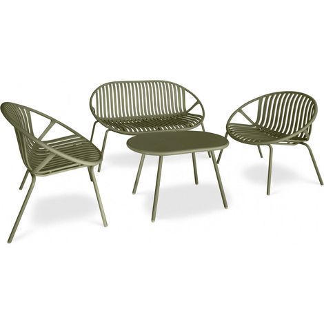 Salon de jardin table et 2 fauteuils 1 canapé en polypropylène et métal, CALYPSO