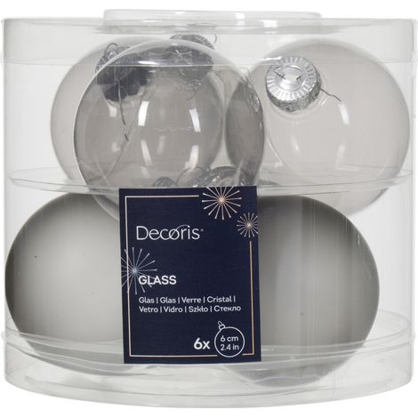Decoris Weihnachtskugeln aus Glas Ø 6 cm marmorgrau 6 Stück Kugel