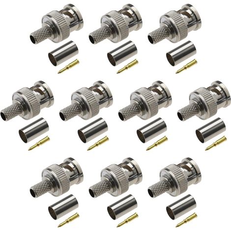 10 ensembles Connecteurs à Sertir BNC avec Broche Centrale en Laiton pour Adaptateur de Câble Coaxial RG59 RG62 Prise de Câble Coaxial Caméra Mâle Jack 50 Ohm (1/5)