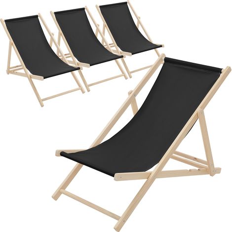 ECD Germany 4er Set Liegestuhl klappbar, Schwarz, Holz, verstellbare Rückenlehne, 3 Positionen, bis 120 kg, Sonnenliege Gartenliege Strandliege Strandstuhl Holzklappstuhl, für Garten, Balkon & Strand