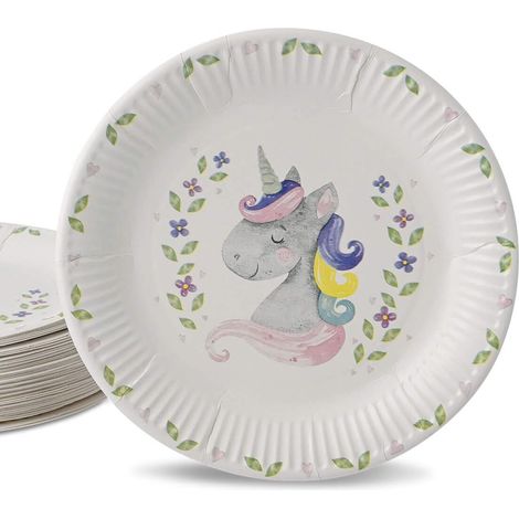 Lot de 8 assiettes en carton pour anniversaire d'enfant - Licorne - 23 cm - Rose - Vaisselle de fête sans plastique - Vaisselle jetable - Décoration d'anniversaire d'enfant (1/5)