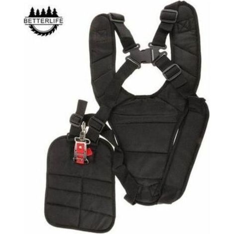 Bretelles épaisses à double épaisseur avec boutons de sécurité, adaptées aux tondeuses à gazon, débroussailleuses et coupe-bordures. Bretelles noires épaisses avec boutons de sécurité. (1/3)