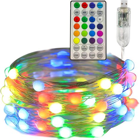 Guirlande lumineuse à LED, 10 m, RVB alimentée par USB, multicolore aveCôtélécommande 32 touches, 100 LED décoratives d\'intérieur pour chambre à coucher, jardin, mariage, arbre décoratif-Fei Yu (1/5)