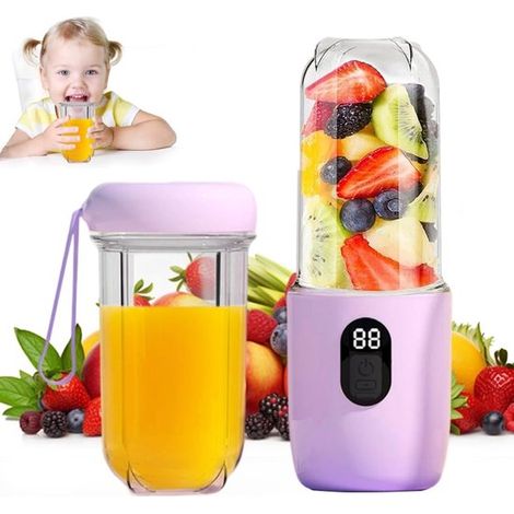 Licuadora portátil de 500 ml, Preparadora de batidos portátil con pantalla digital, Licuadora eléctrica USB con 16 cuchillas, Rosa (1/5)