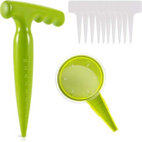 Juego de jardinería de 2 piezas que incluye una herramienta para plantar bulbos, un dispensador de semillas, 10 etiquetas para plantas, una perforadora y una herramienta manual. (1/4)