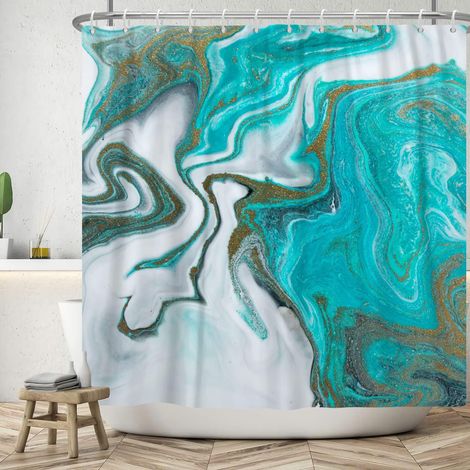 Rideau de Douche en Marbre de Luxe 183x213cm Or Vert Ombre, Abstrait, Imperméable, Lavable Art Décoratif pour Salle de Bain et Baignoire (1/5)