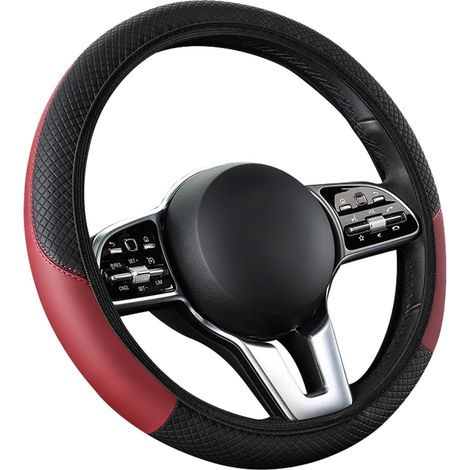 (Burgunderrot) Autolenkradbezüge 37-38 cm, atmungsaktives PU-Leder