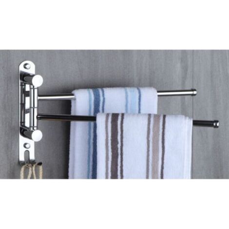 Porte-serviettes mural en acier inoxydable SUS304 pour salle de bain et cuisine, avec 2 barres pivotantes à 180° pour séchage rapide et gain d’espace (1/4)