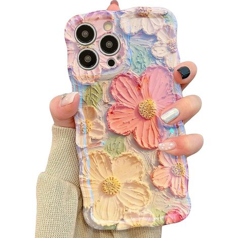 Skal för iPhone 14 Pro Max 6,7 tum, Färgglatt Retro Oljemålning Blomma Skal Snyggt Glansigt Mönster Våg Skal (1/5)