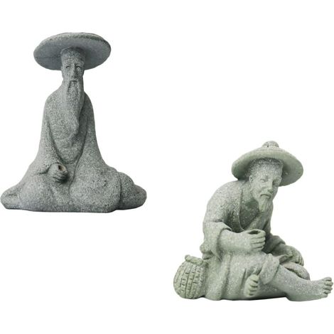 2 Stück Gartendekoration mit Sandstein Angler Figur