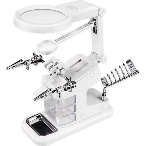 Troisième Main Loupe 3X 4.5X 25X, Loupe Soudure avec 10 Lumières LED, 3pcs Petites Boîtes et Pinces Crocodiles pour Assemblage, Réparation, Modelage, Artisanat